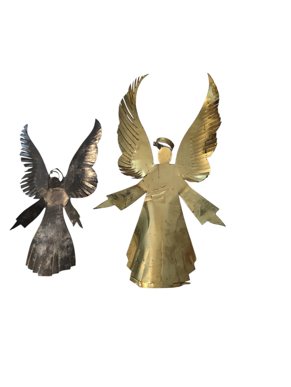 2 Vintage Rustic Metal Tin? Angel Figurines Ornaments